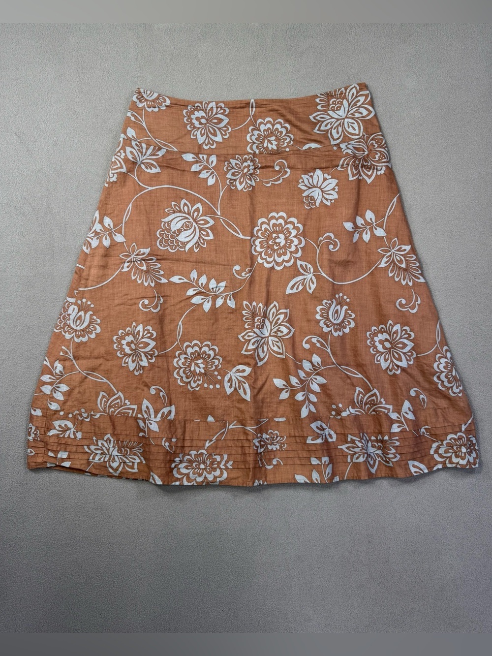 Sundance A-Line Skirt in Chocolate Brown with Blue Floral Print, Pleated Hem, 16